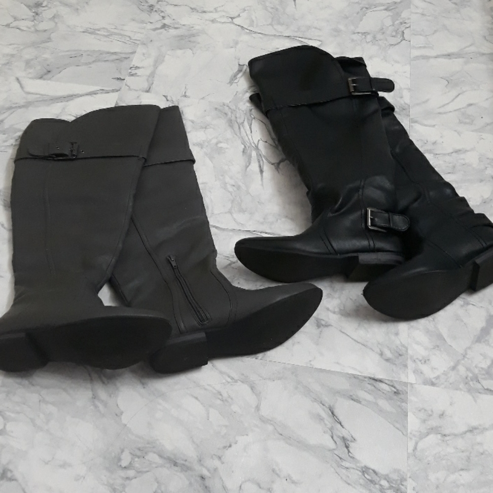 TWO over the knee leather look flat boots